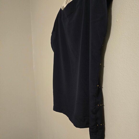 Jaclyn Smith Navy Studded Front Top/Blouse Cap Extended w/ beaded Shoulder Sz L - Picture 9 of 9
